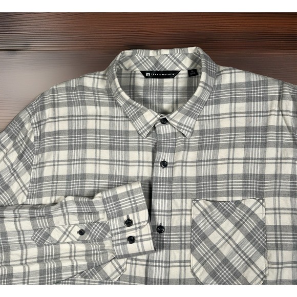 Travis Mathew Other - TravisMathew Men XL Plaid Long Sleeve Button Front Shirt Gray White Cotton Blend